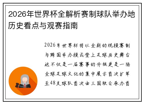 2026年世界杯全解析赛制球队举办地历史看点与观赛指南