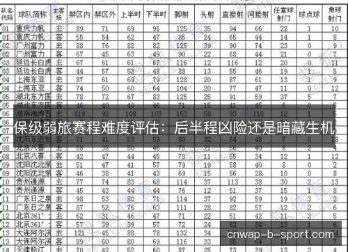 保级弱旅赛程难度评估：后半程凶险还是暗藏生机